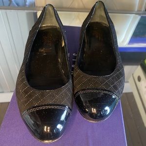 Bally Atlier black patent & suede quilted leather cap toe ballet flats